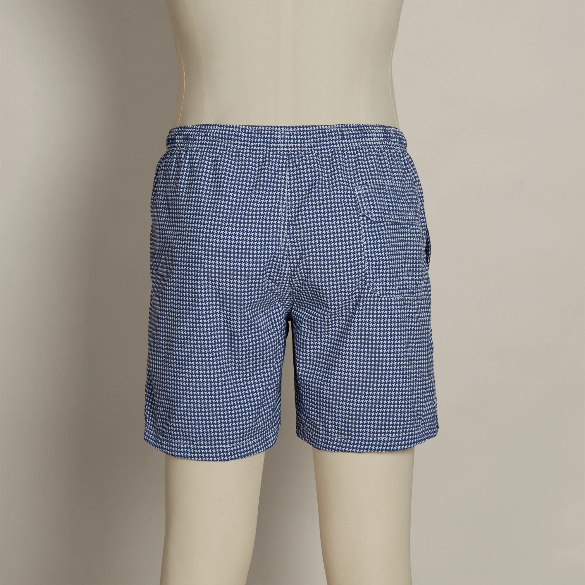 Houndstooth Print Swimming Trunks In Dark Blue - Image 2