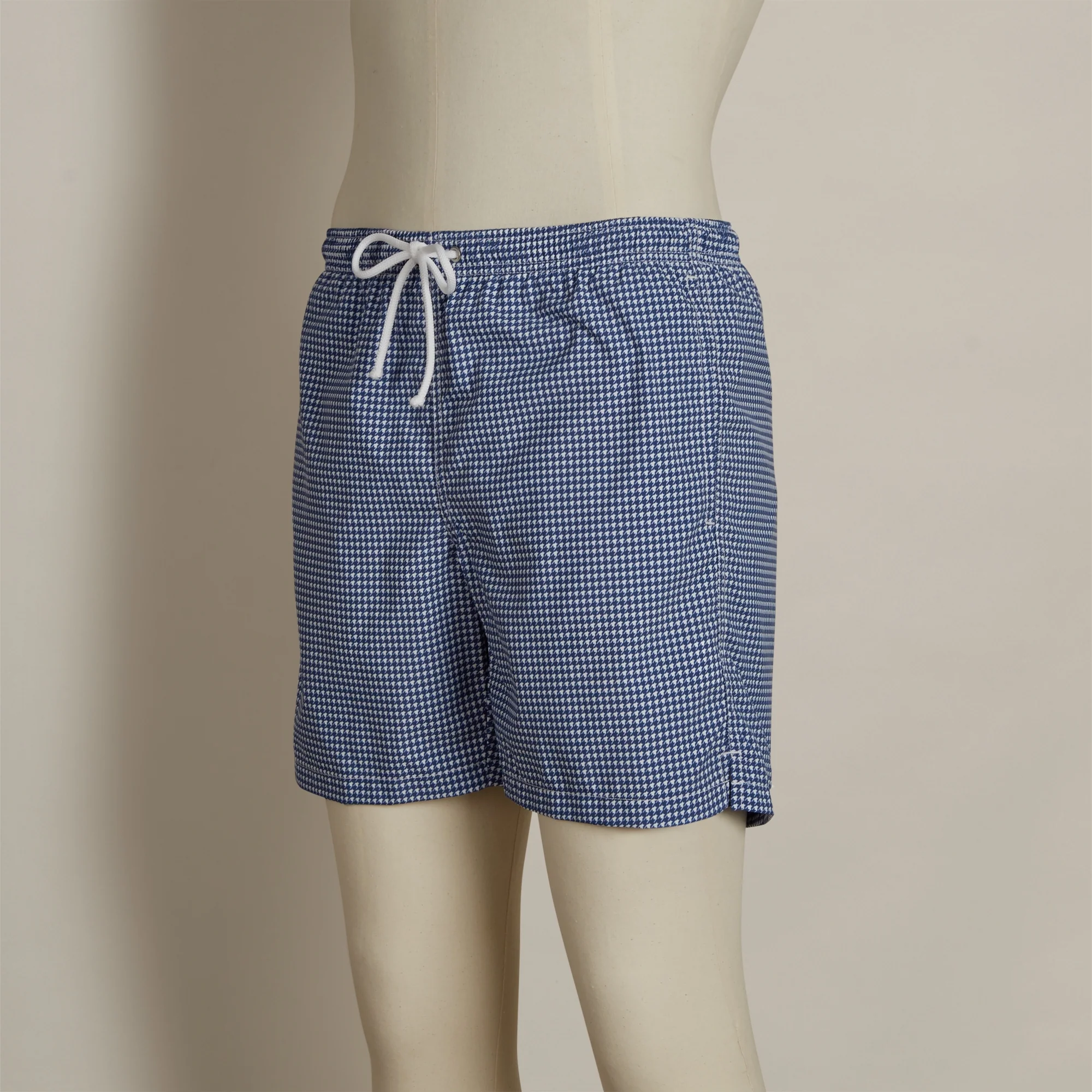 Houndstooth Print Swimming Trunks In Dark Blue - Image 3