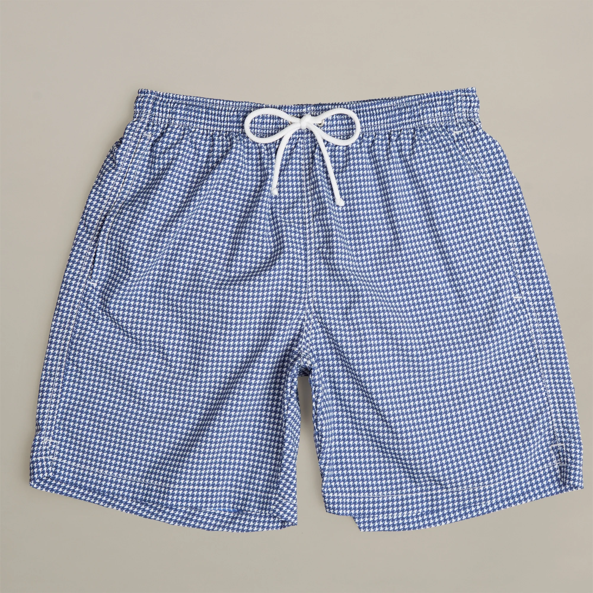 Houndstooth Print Swimming Trunks In Dark Blue - Image 4