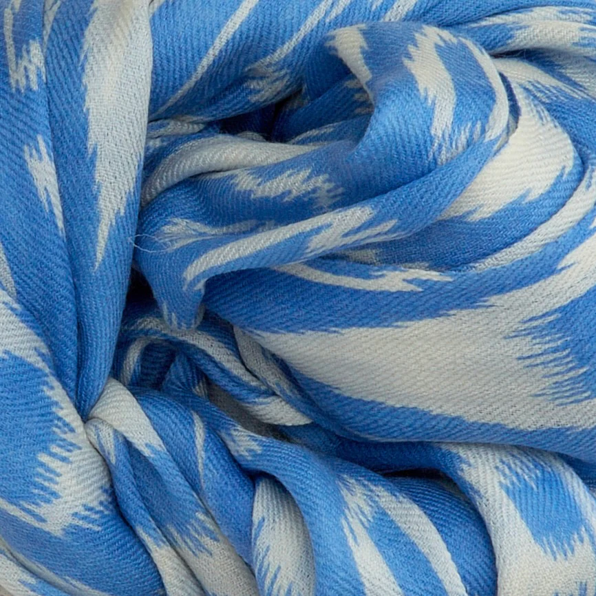 Cashmere and Silk Ikat Scarf in Sky - Image 3