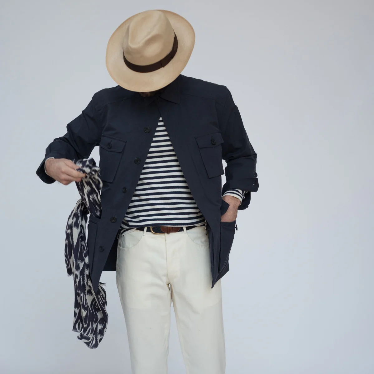 Cashmere and Silk Ikat Scarf In Navy - Image 3