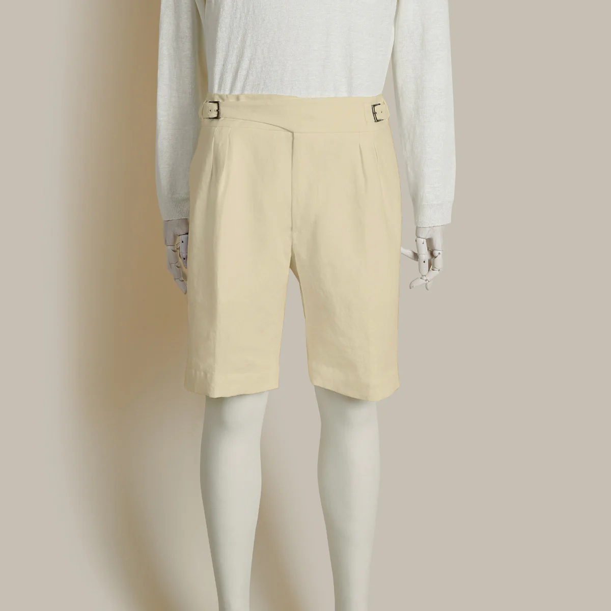 Irish Linen Gurkha Shorts In Buttercream
