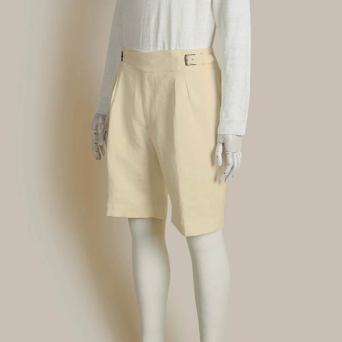 Irish Linen Gurkha Shorts In Buttercream - Image 2
