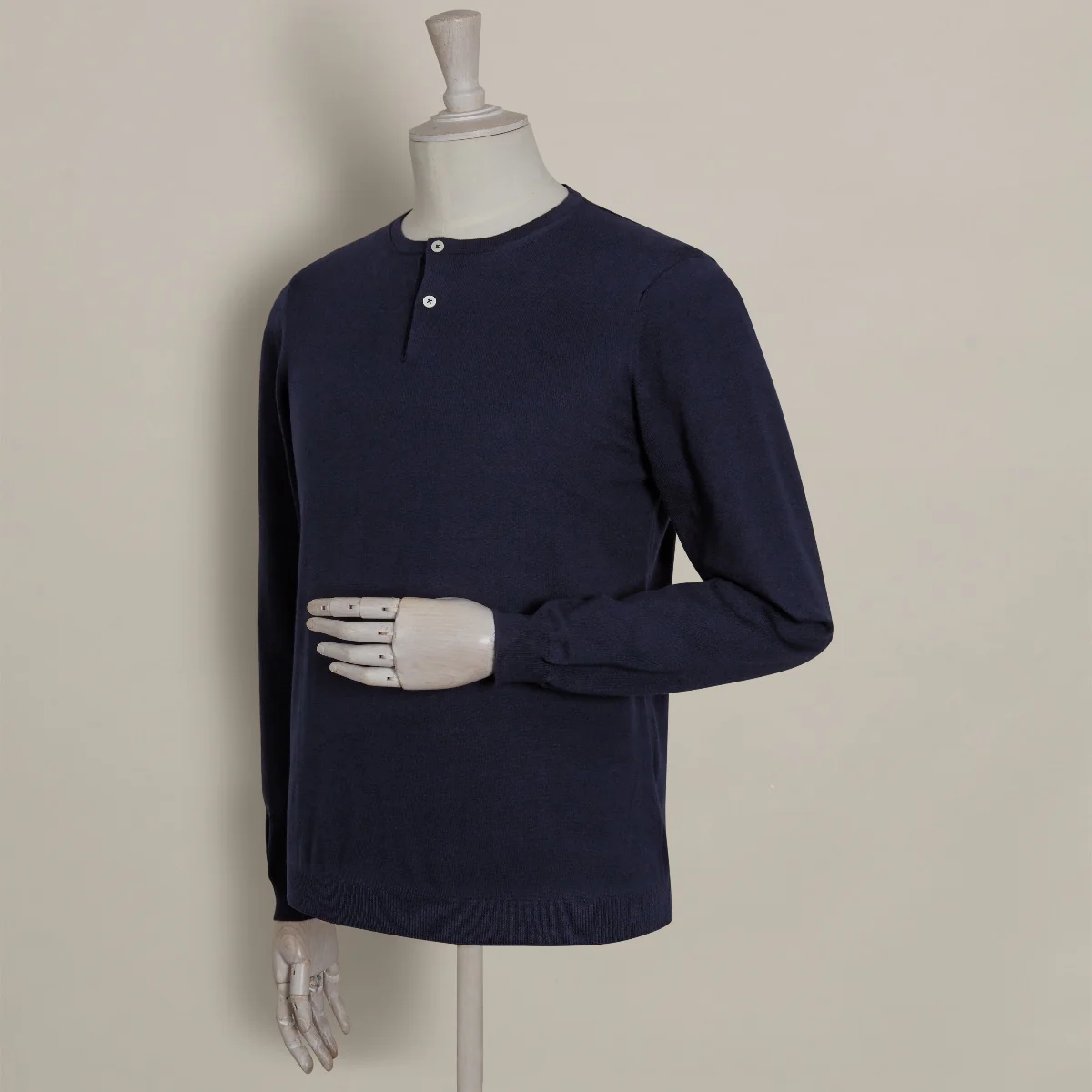 Knitted Cotton Henley Shirt In Navy - Image 2