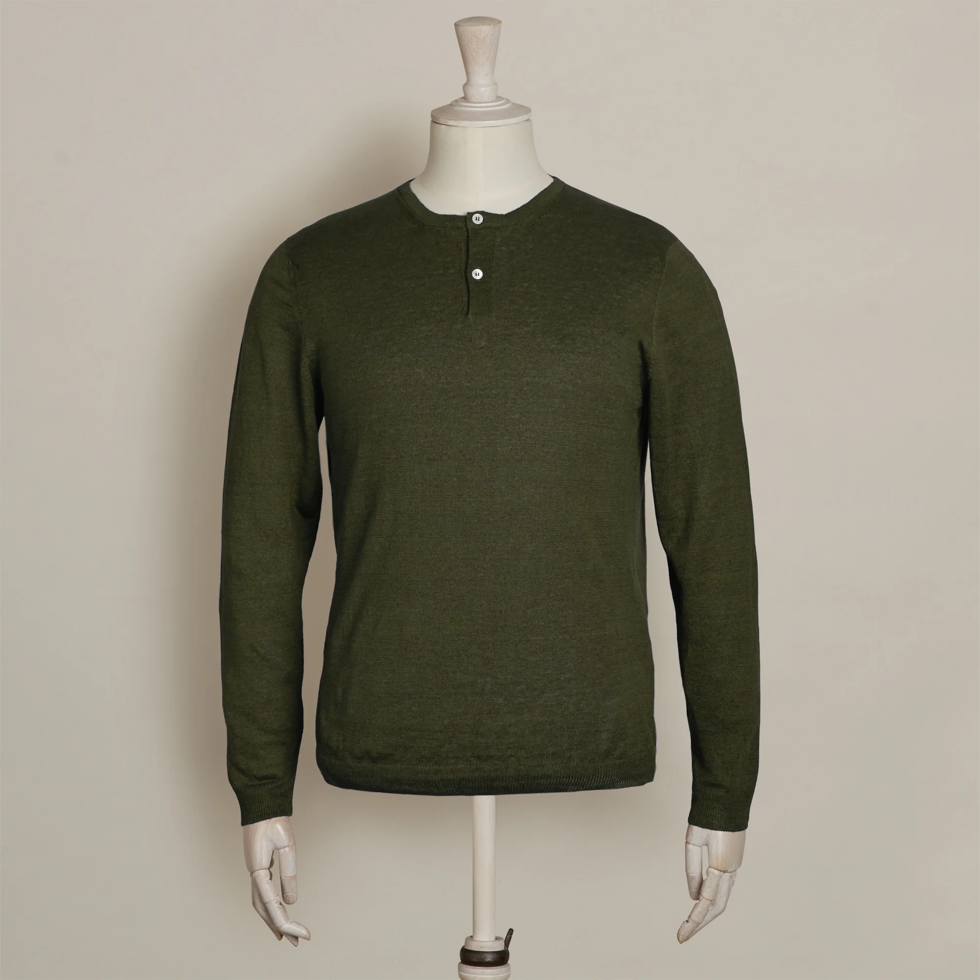 Knitted Linen Henley Shirt in Khaki