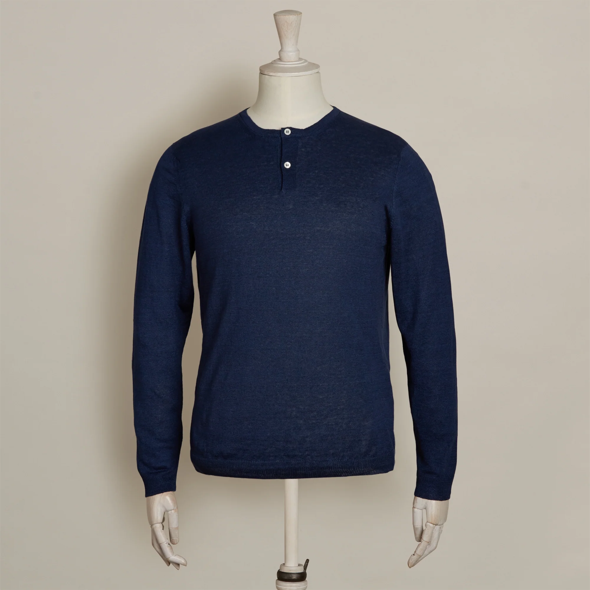 Knitted Linen Henley Shirt In Navy