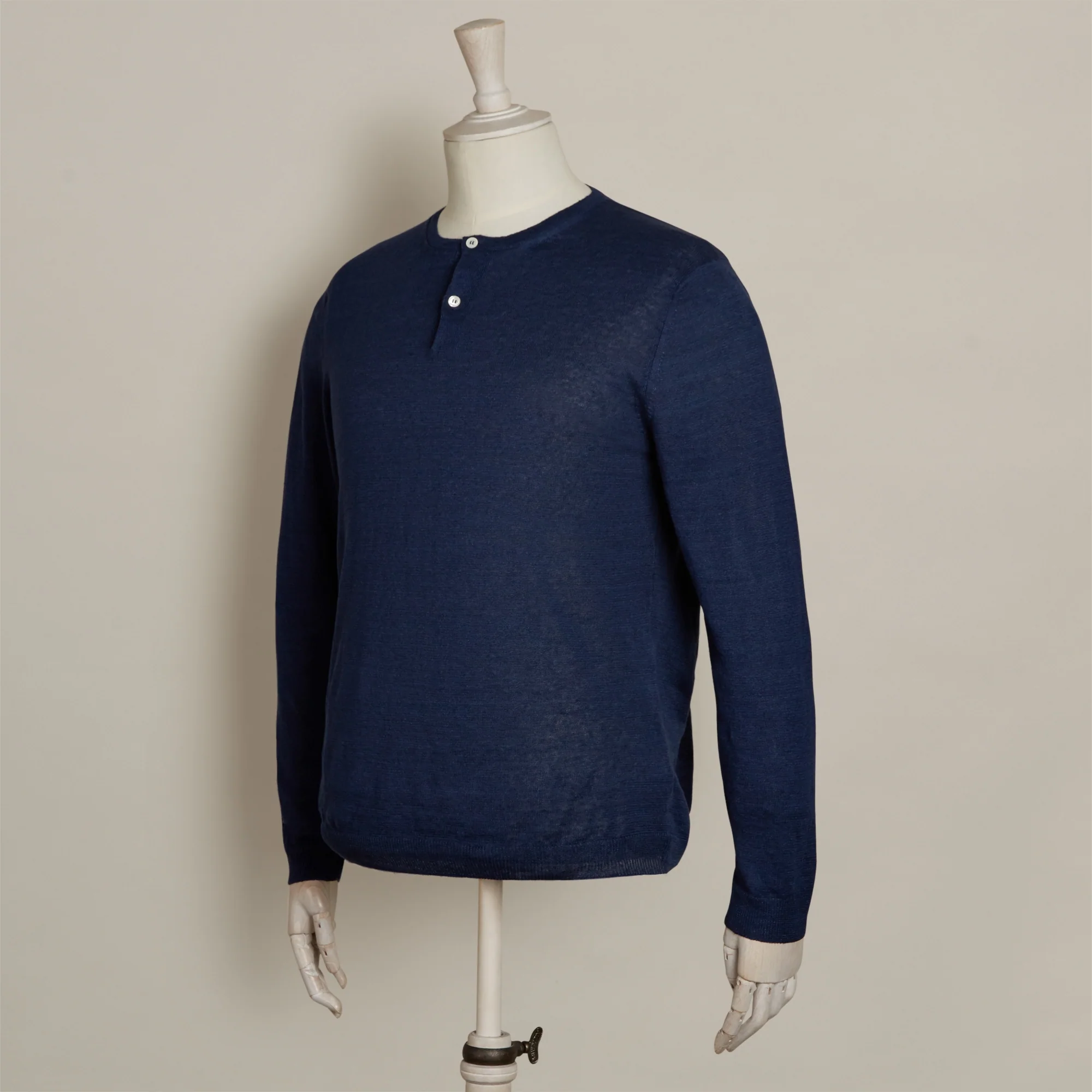 Knitted Linen Henley Shirt In Navy - Image 2