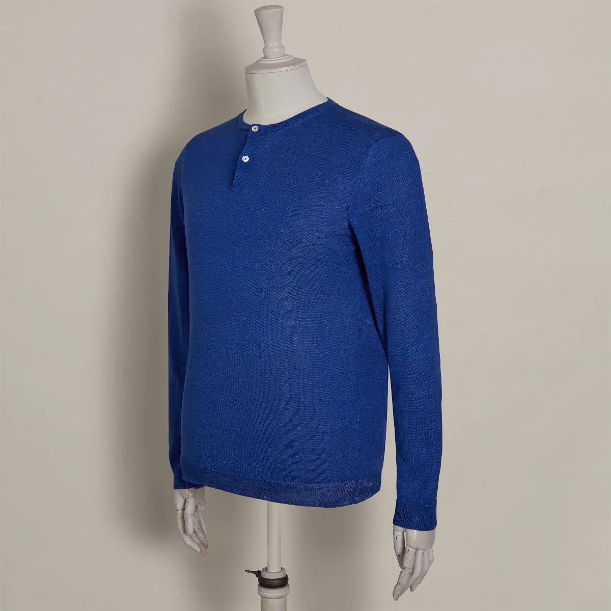 Knitted Linen Henley Shirt In Ocean - Image 2