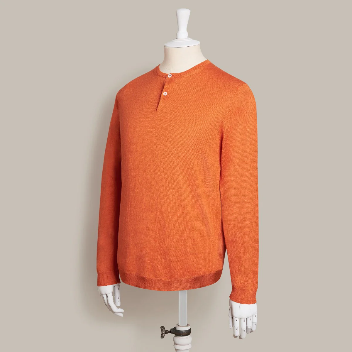 Knitted Linen Henley Shirt In Orange - Image 2