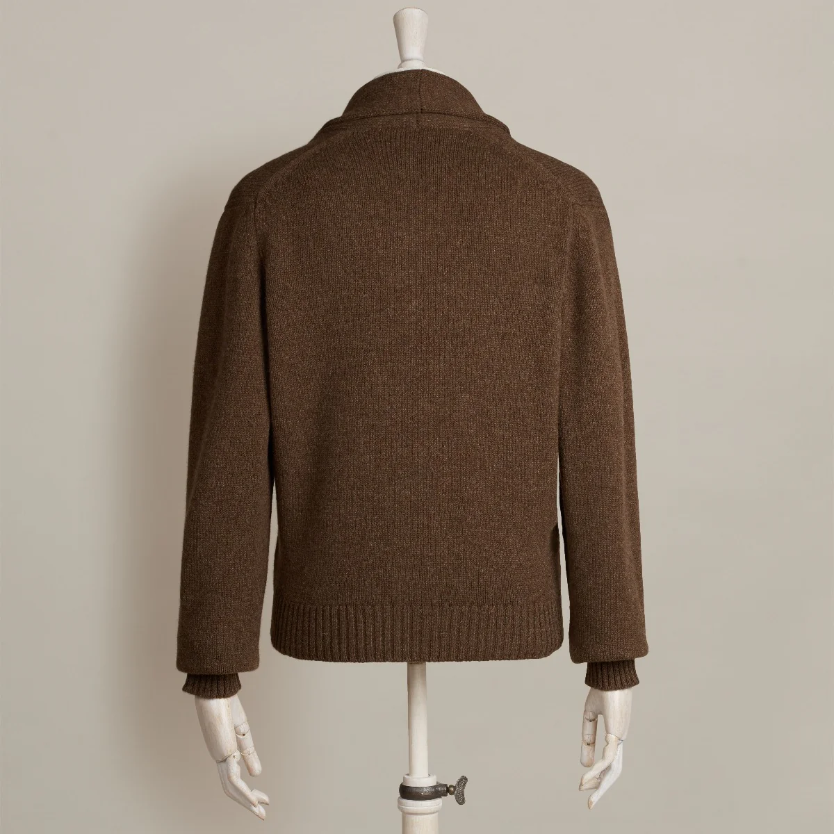 Lambswool Four Button Cardigan With Shawl Collar in Mocha - Image 2