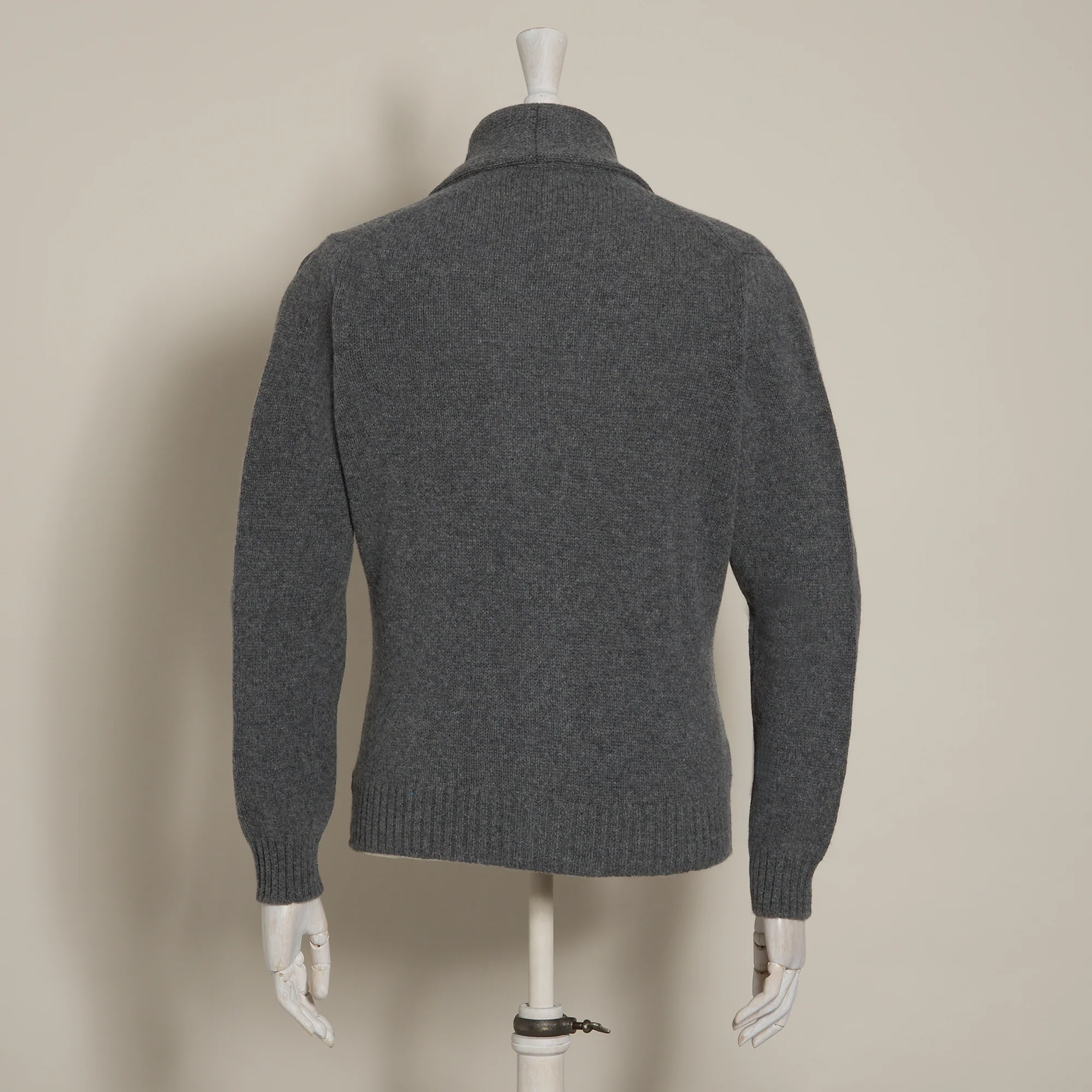 Lambswool Four Button Cardigan With Shawl Collar in Grey - Image 3
