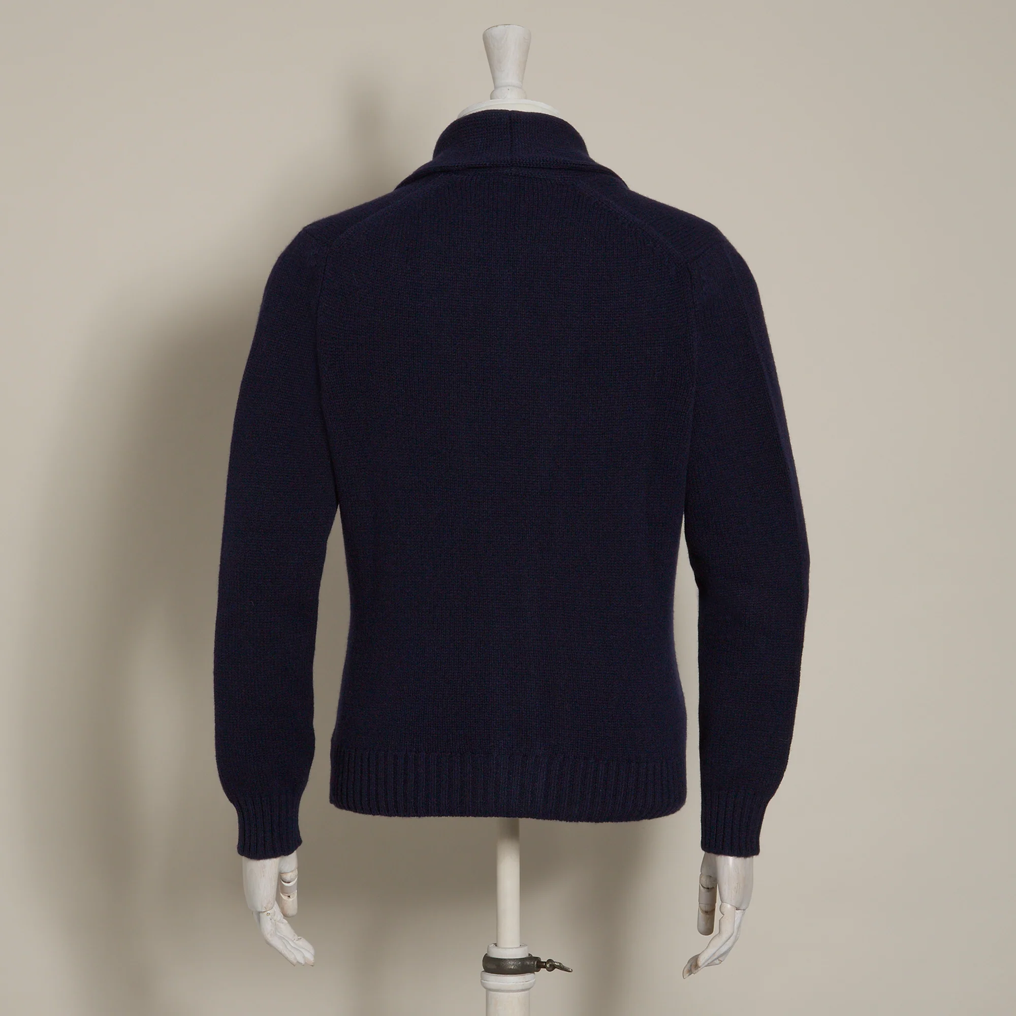 Lambswool Four Button Cardigan With Shawl Collar in Navy - Image 3