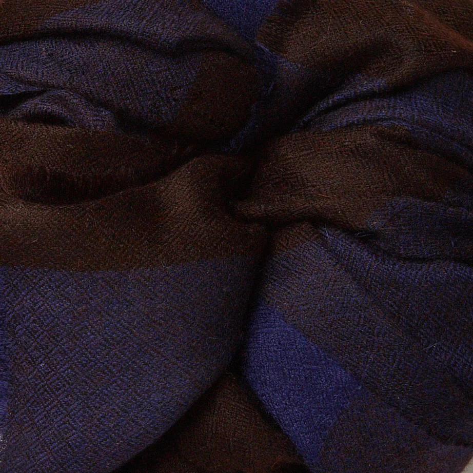 Large Check Cashmere Scarf In Dark Brown And Navy - Image 3