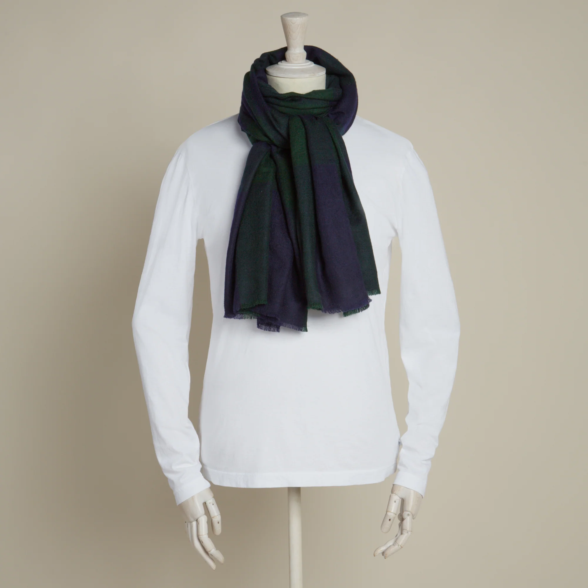 Large Check Cashmere Scarf In Dark Green And Navy - Image 2
