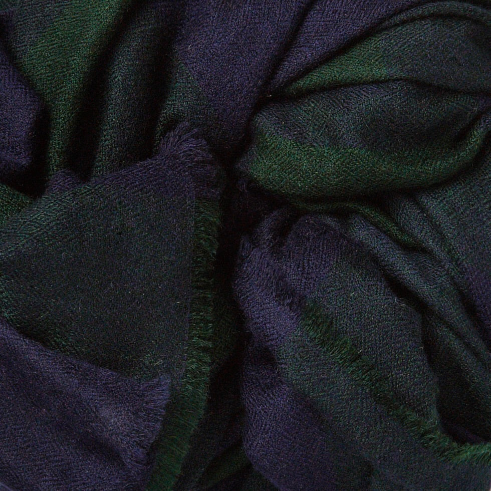 Large Check Cashmere Scarf In Dark Green And Navy - Image 3