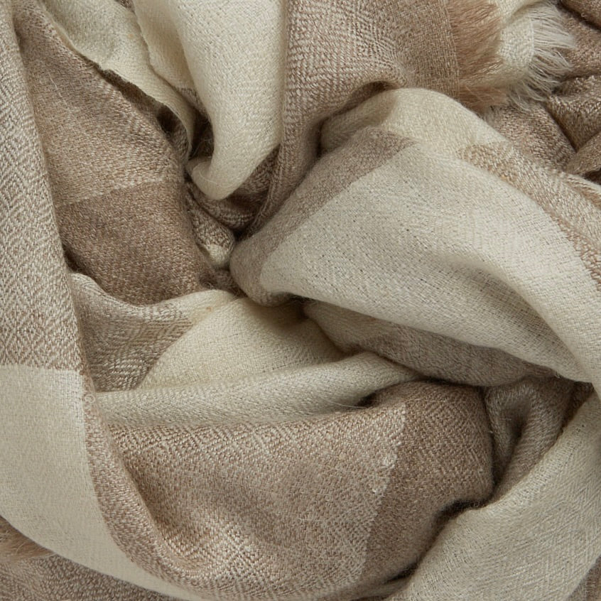 Large Check Cashmere Scarf In Oat And Cream - Image 3