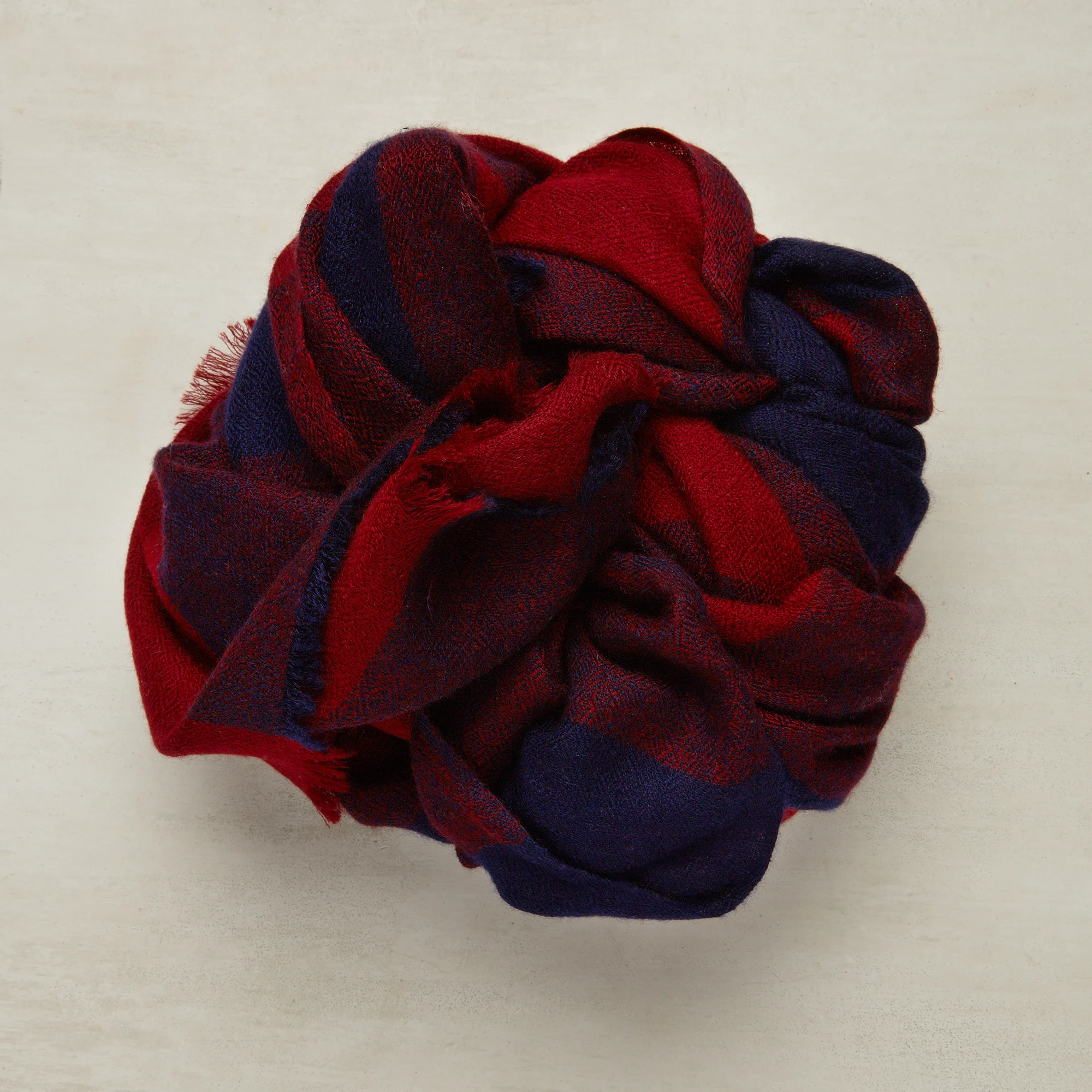 Large Check Cashmere Scarf In Wine And Navy