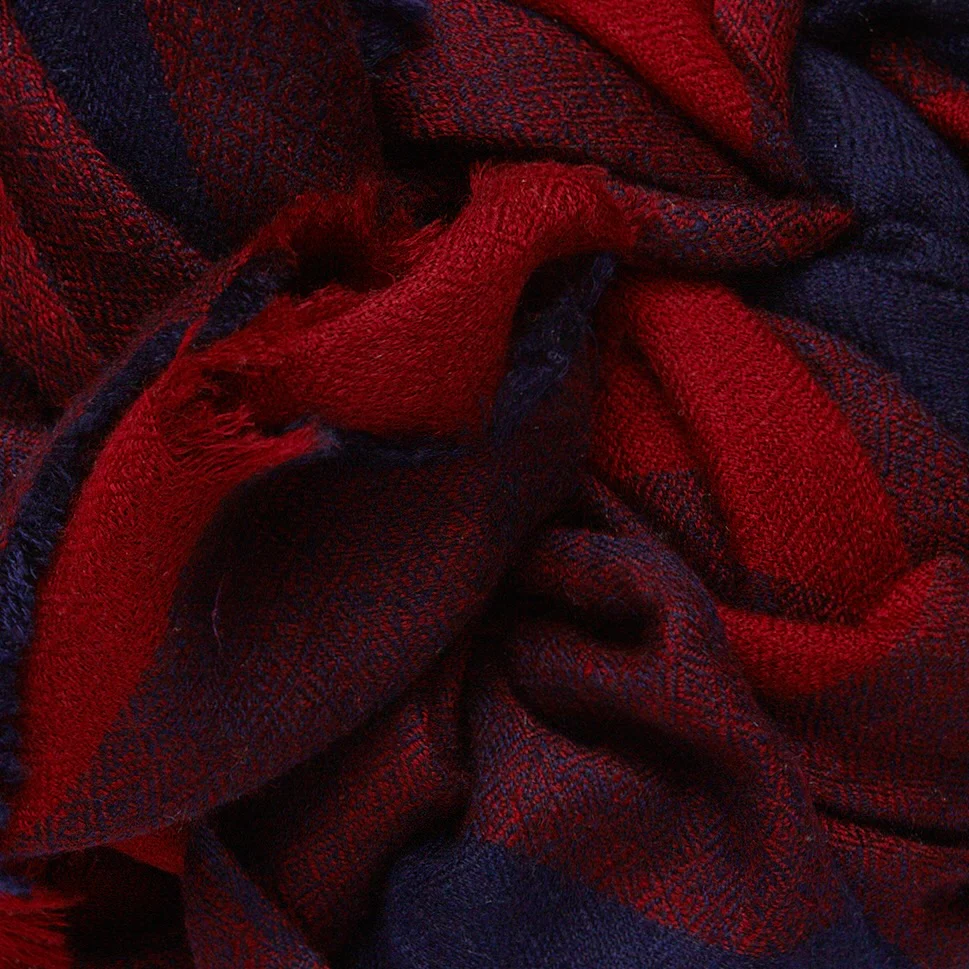 Large Check Cashmere Scarf In Wine And Navy - Image 3