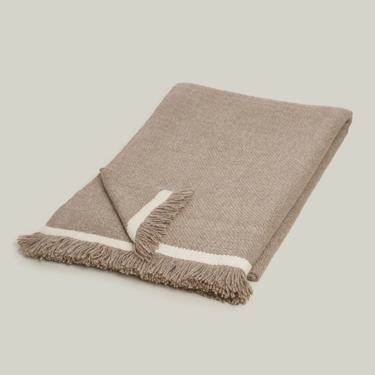 Large Heavy Twill Cashmere Throw In Taupe