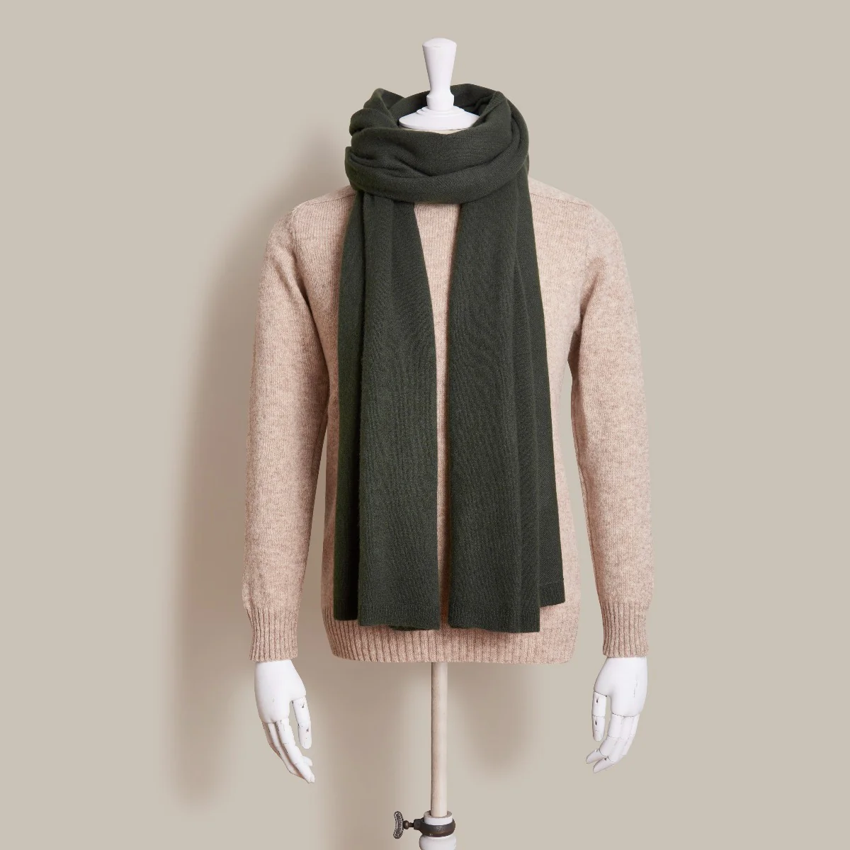 Large Knitted Cashmere Scarf In Khaki - Image 2
