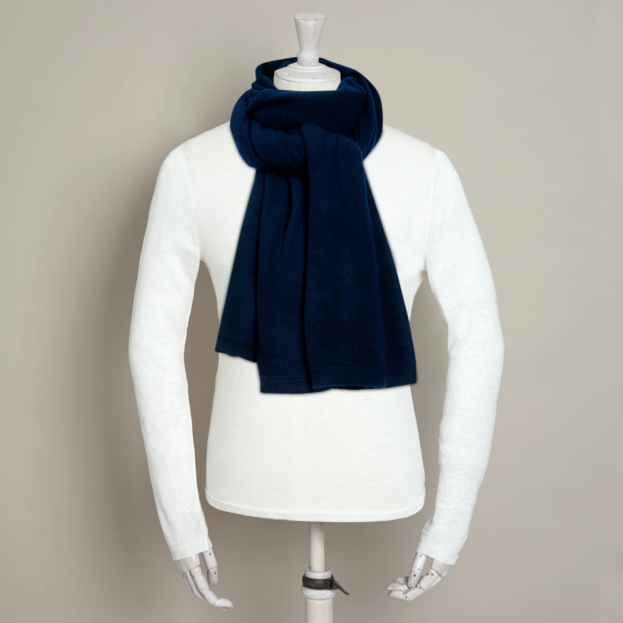 Large Knitted Cashmere Scarf In Dark Navy - Image 2