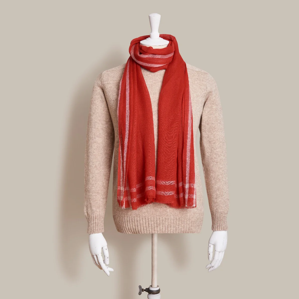 Lightweight Checked Cashmere Scarf In Red - Image 2