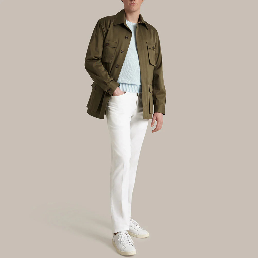 Six Pocket Lightweight Cotton Travel Jacket In Lovat - Image 2