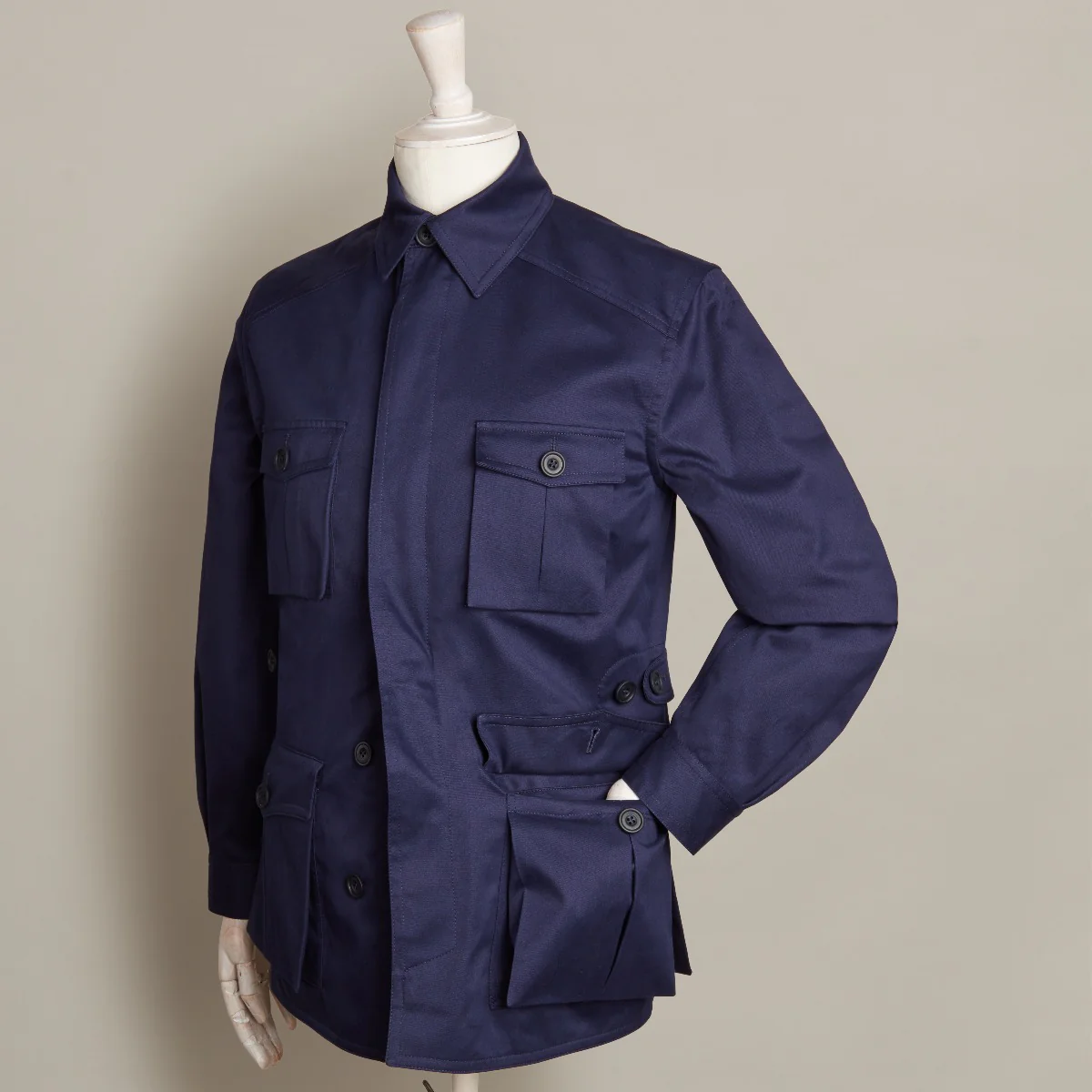 Six Pocket Lightweight Cotton Travel Jacket In Navy - Image 3