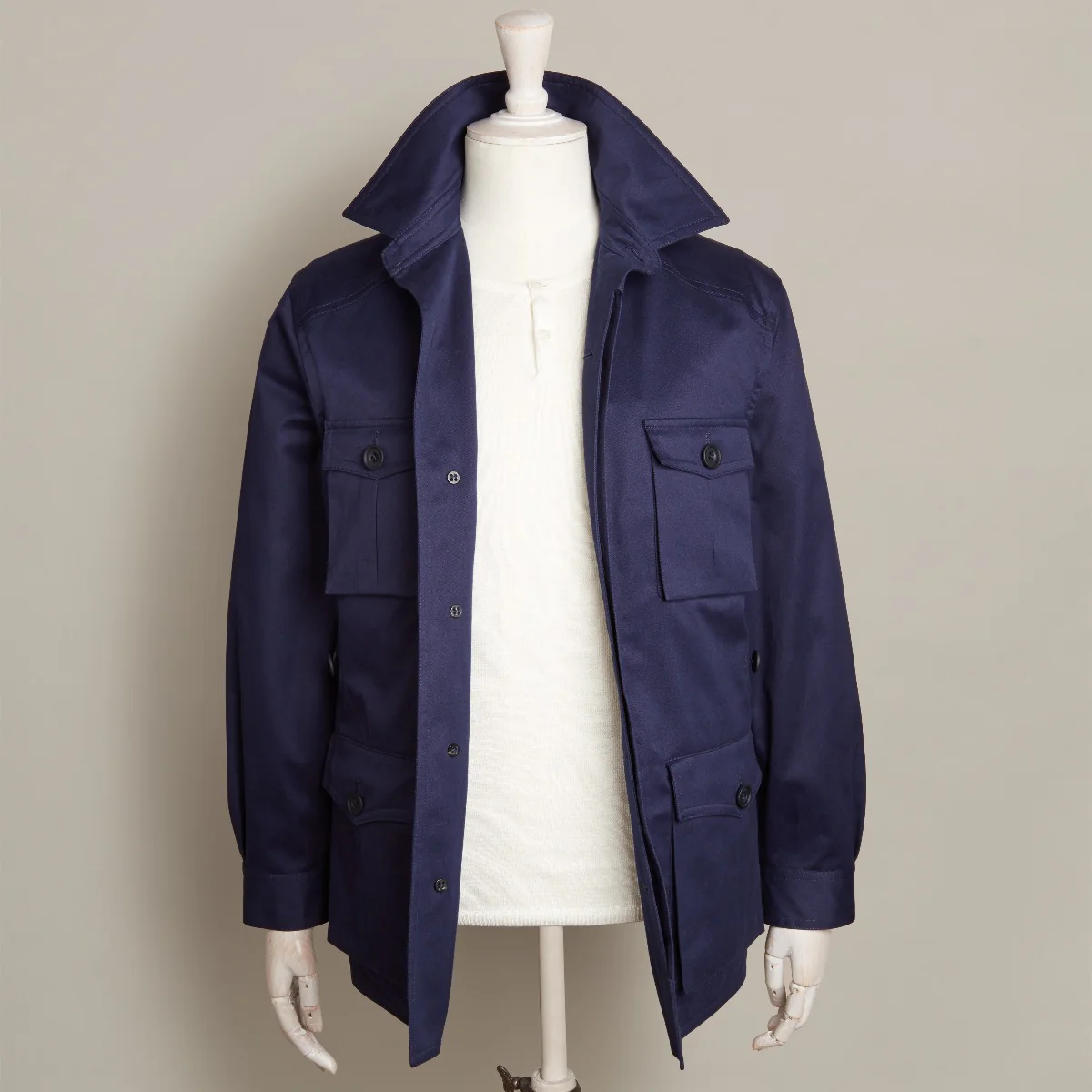Six Pocket Lightweight Cotton Travel Jacket In Navy - Image 4