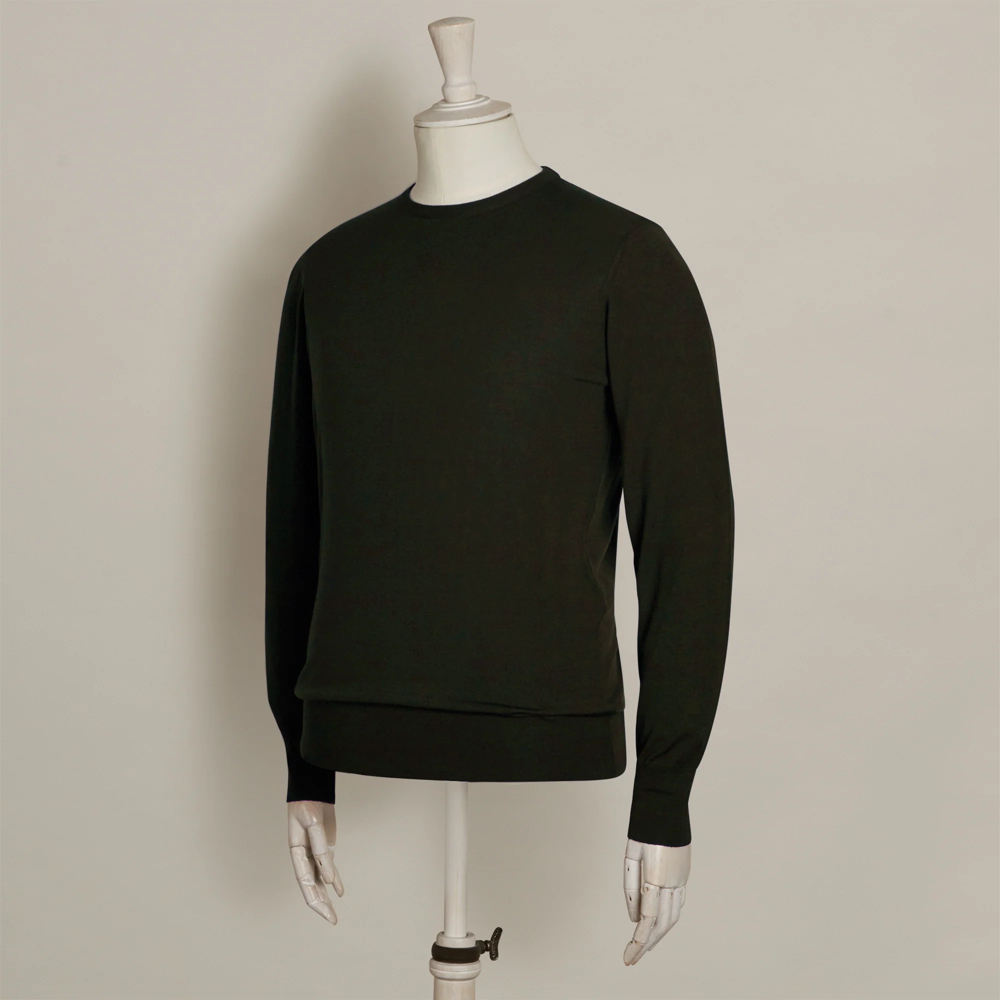 Lightweight Merino Crew Neck Sweater in Dark Green - Image 2
