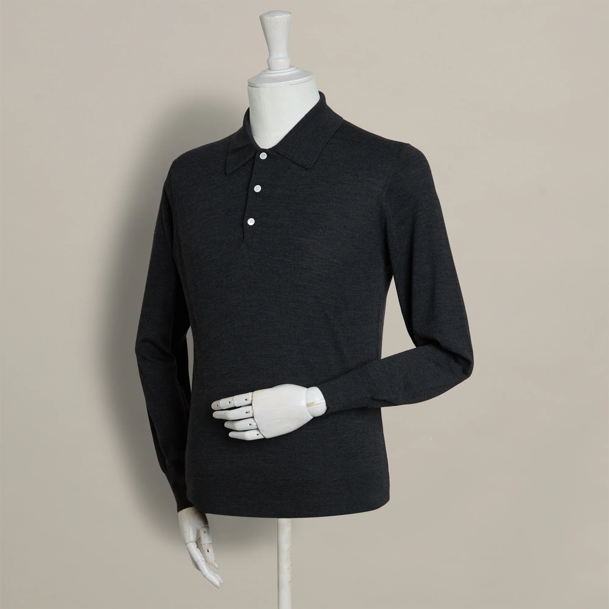 Lightweight Merino Polo Shirt In Charcoal - Image 2