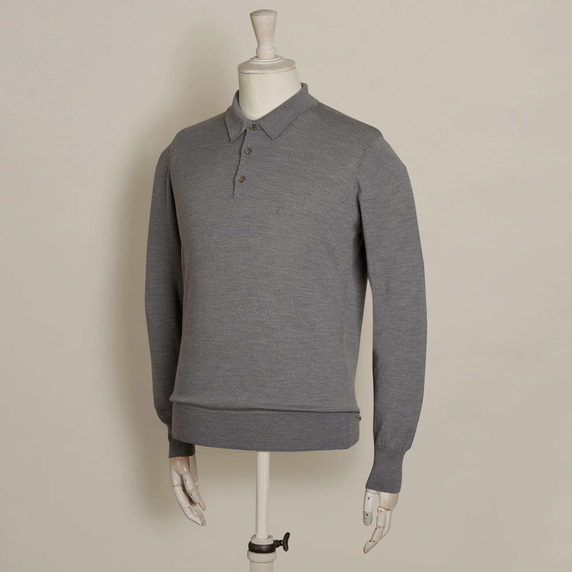 Lightweight Merino Polo Shirt In Grey - Image 2