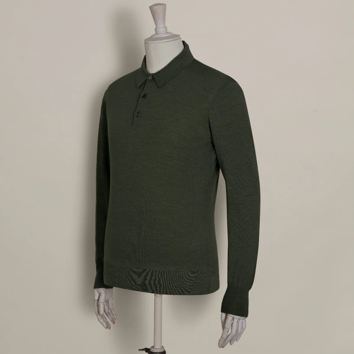 Lightweight Merino Polo Shirt In Dark Green - Image 2