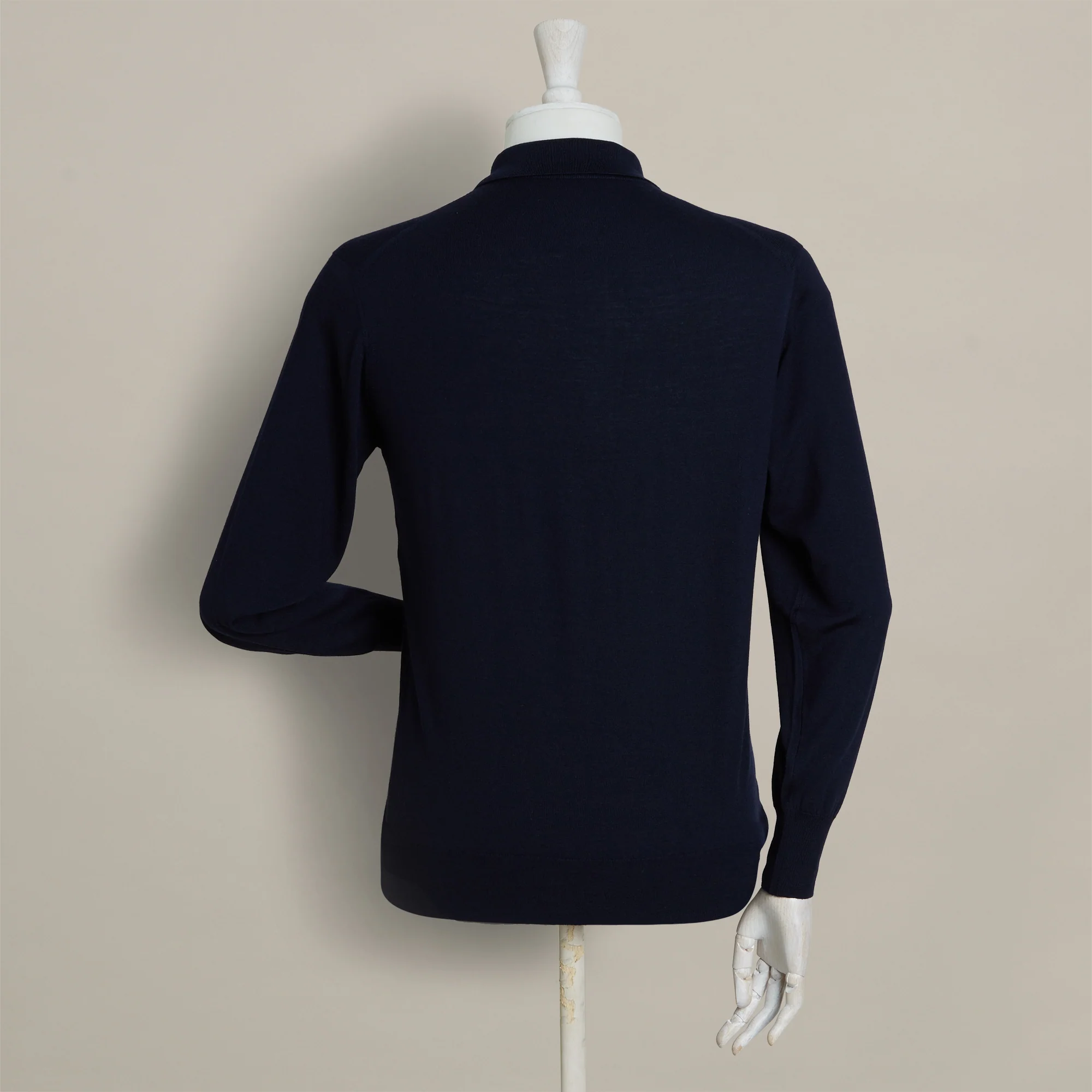 Lightweight Merino Polo Shirt In Navy - Image 2
