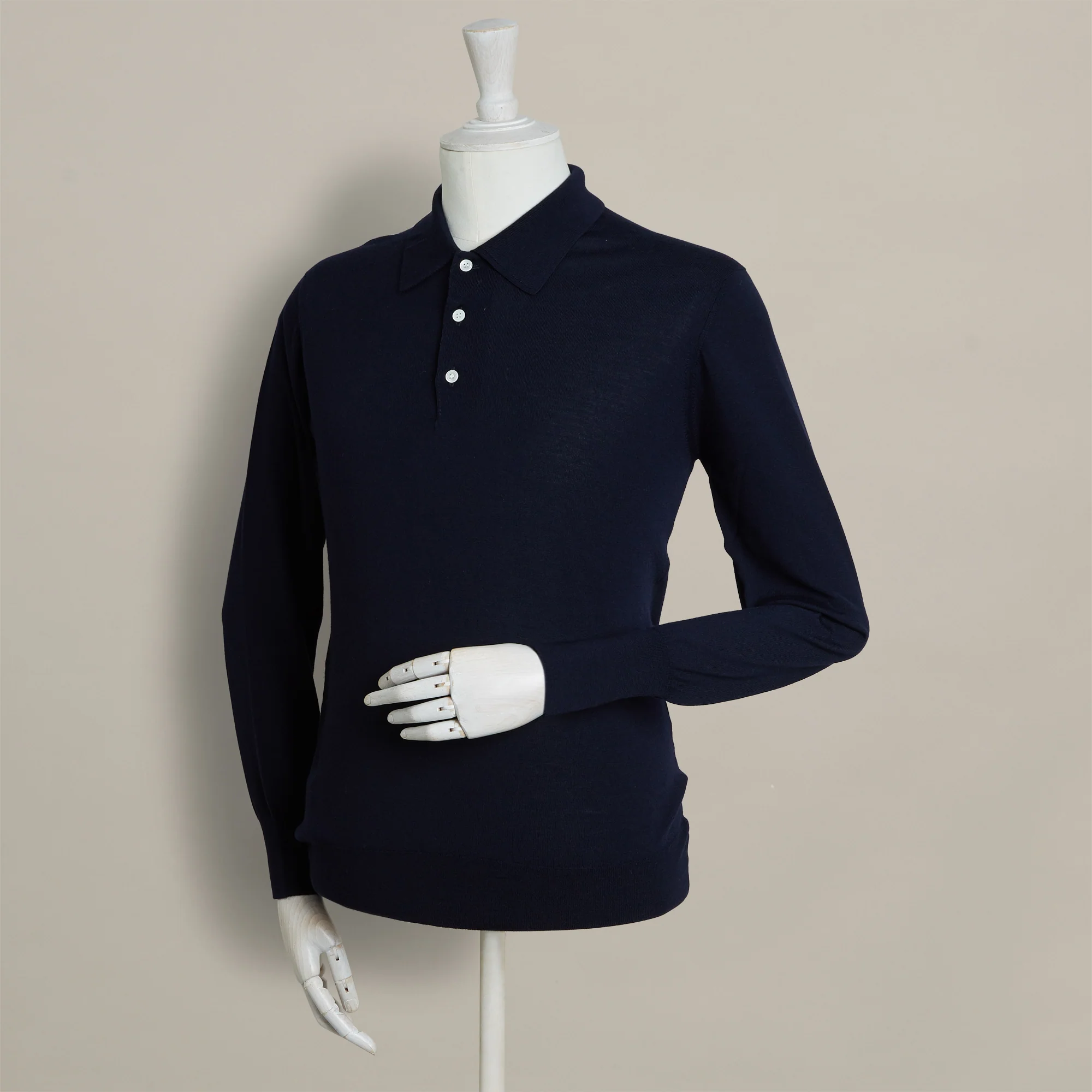 Lightweight Merino Polo Shirt In Navy - Image 3
