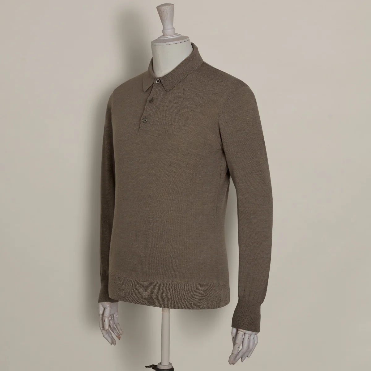 Lightweight Merino Polo Shirt In Taupe - Image 2