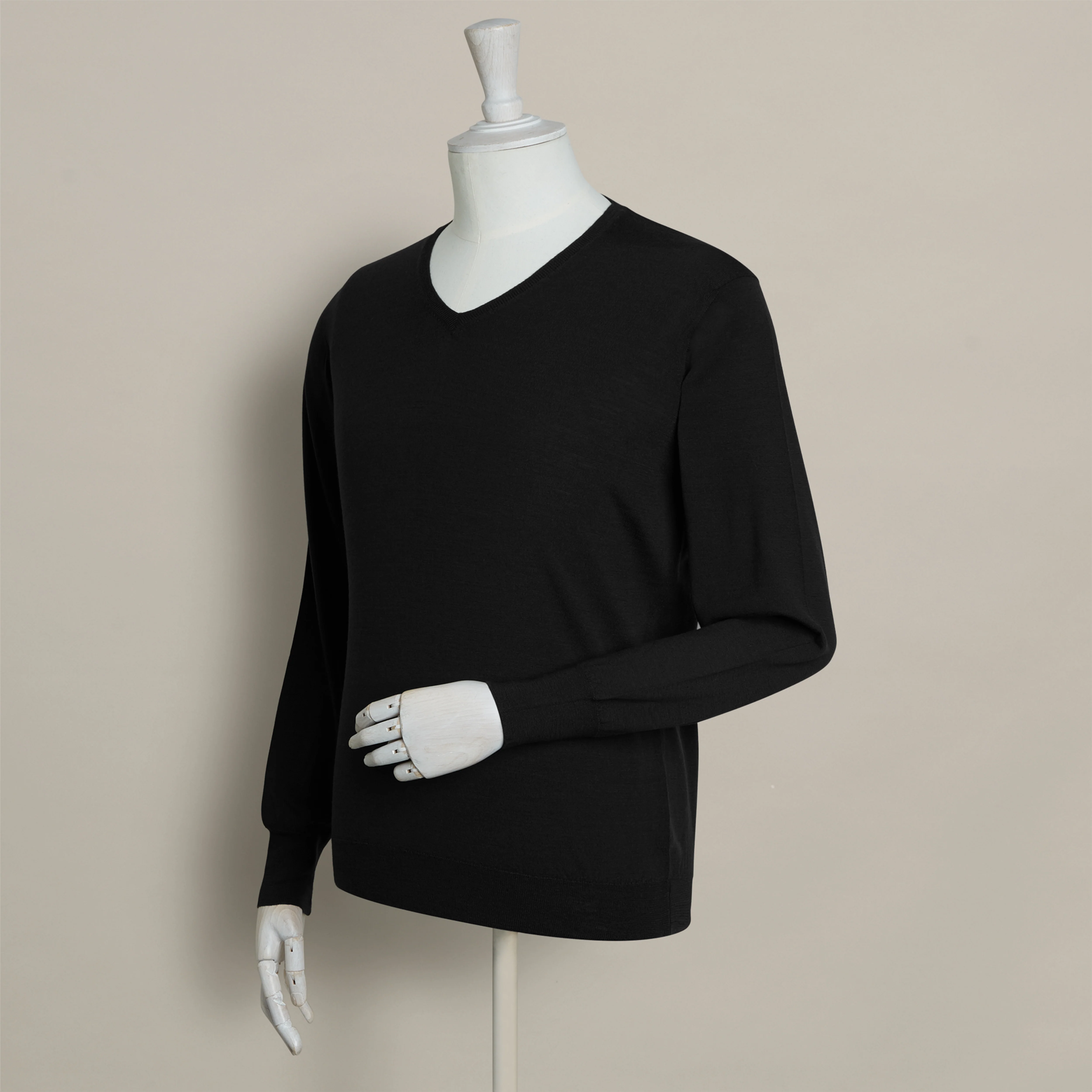 Lightweight Merino V-Neck Sweater In Black - Image 2