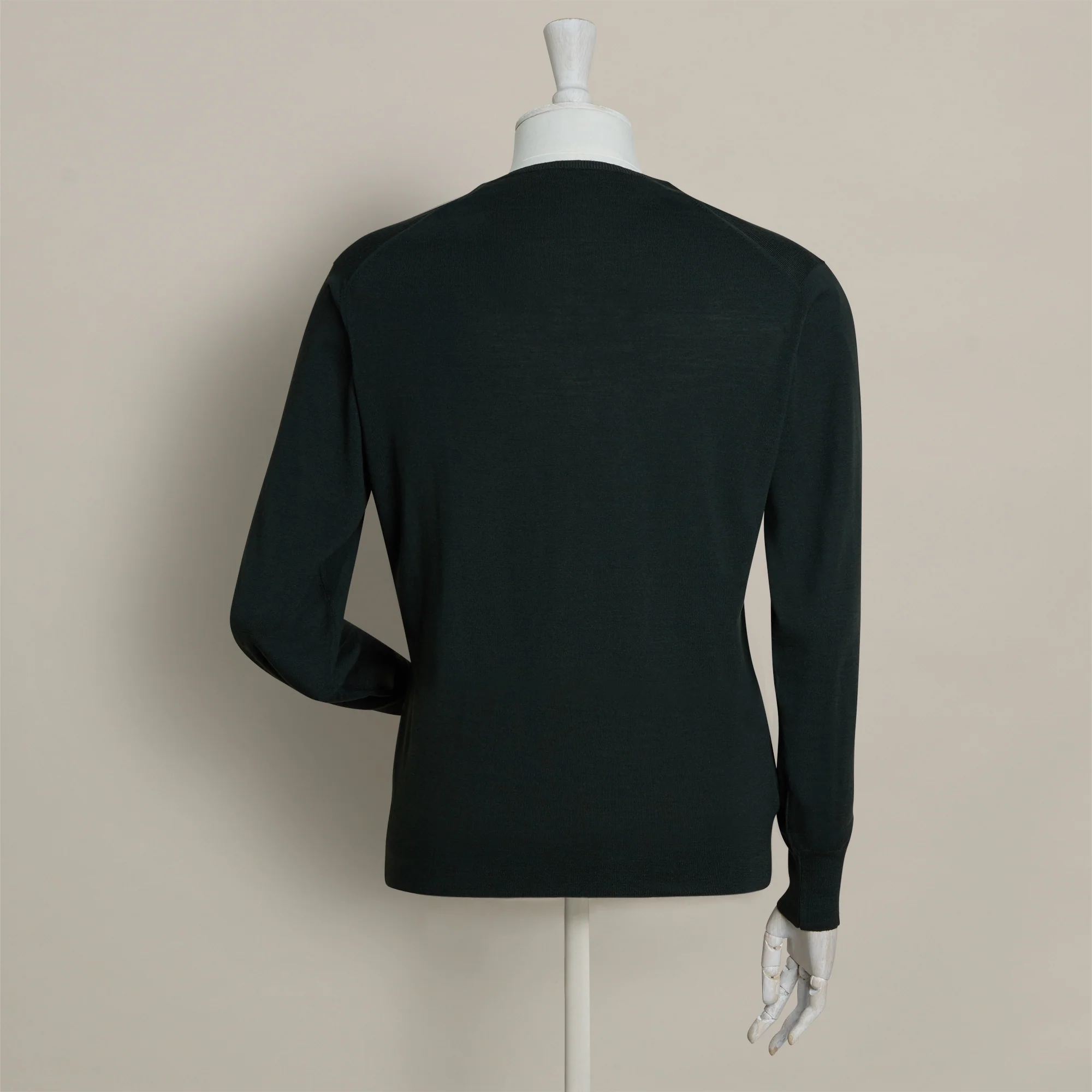 Lightweight Merino V-Neck Sweater In Dark Green - Image 3