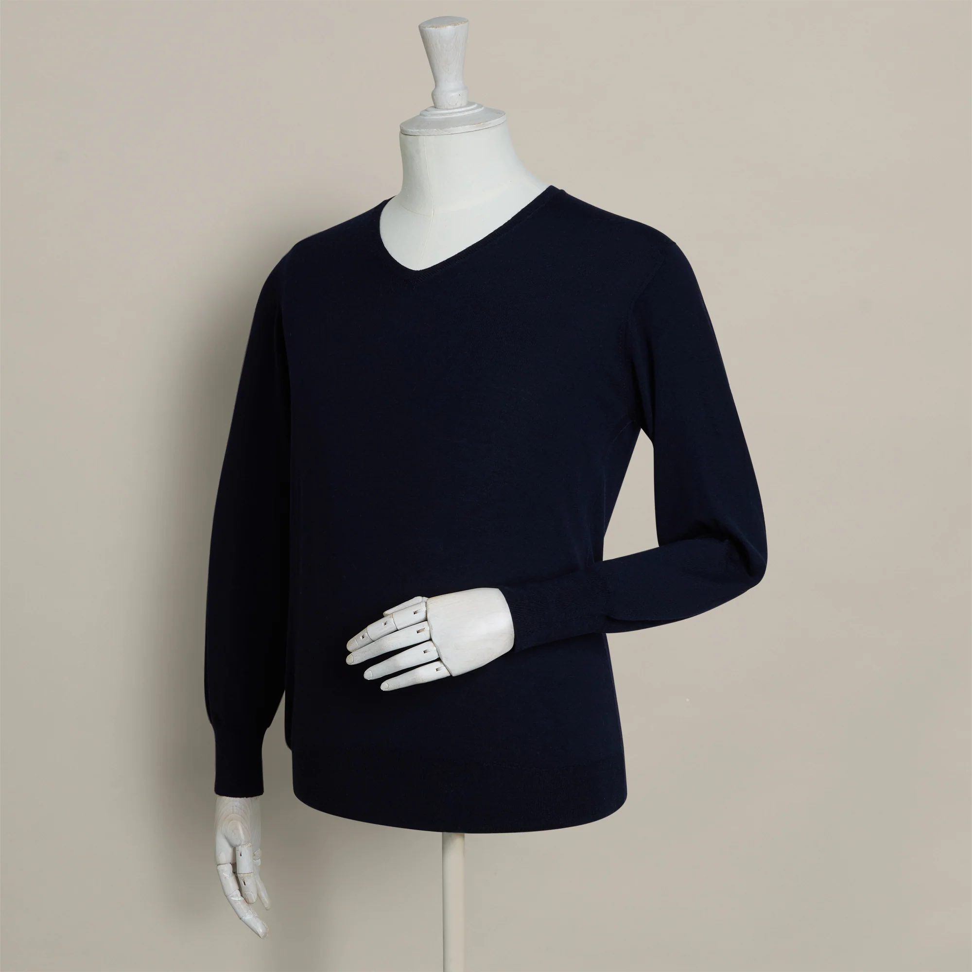 Lightweight Merino V-Neck Sweater In Navy - Image 2