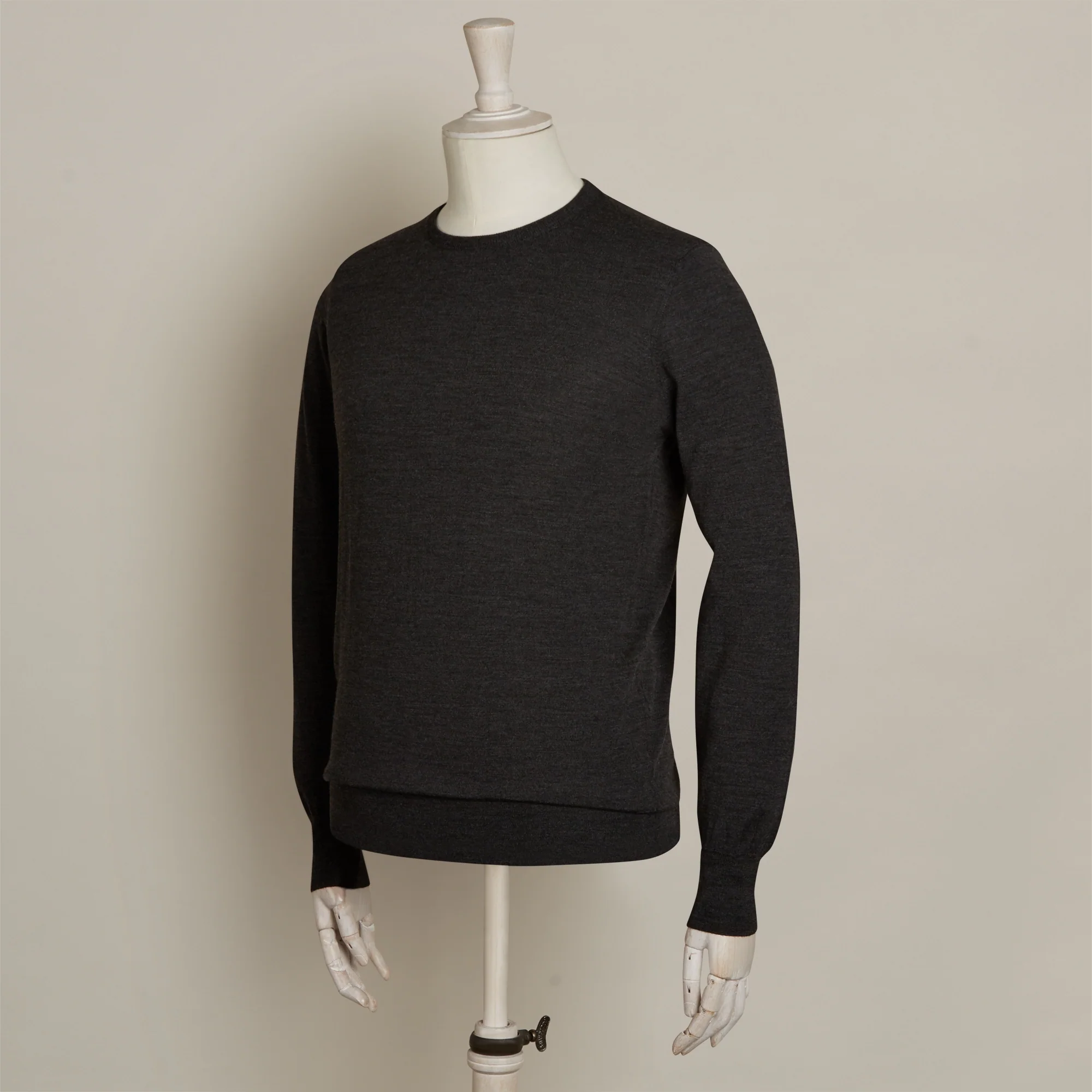 Lightweight Merino Crew Neck Sweater In Charcoal - Image 2