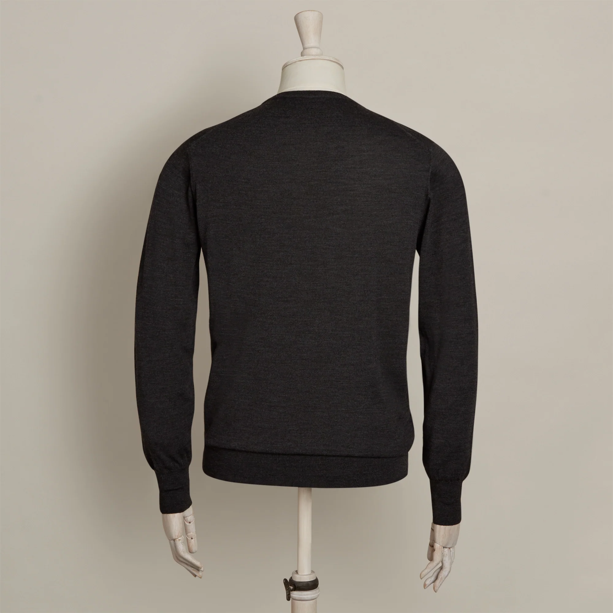 Lightweight Merino Crew Neck Sweater In Charcoal - Image 3