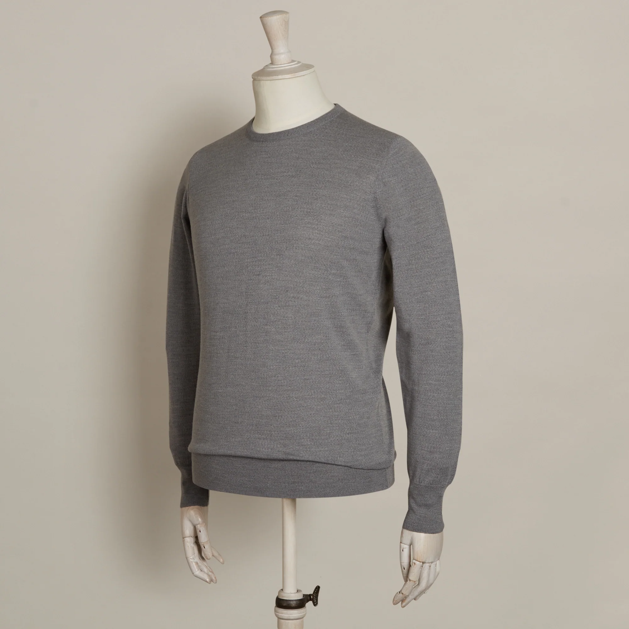 Lightweight Merino Crew Neck Sweater In Grey - Image 3