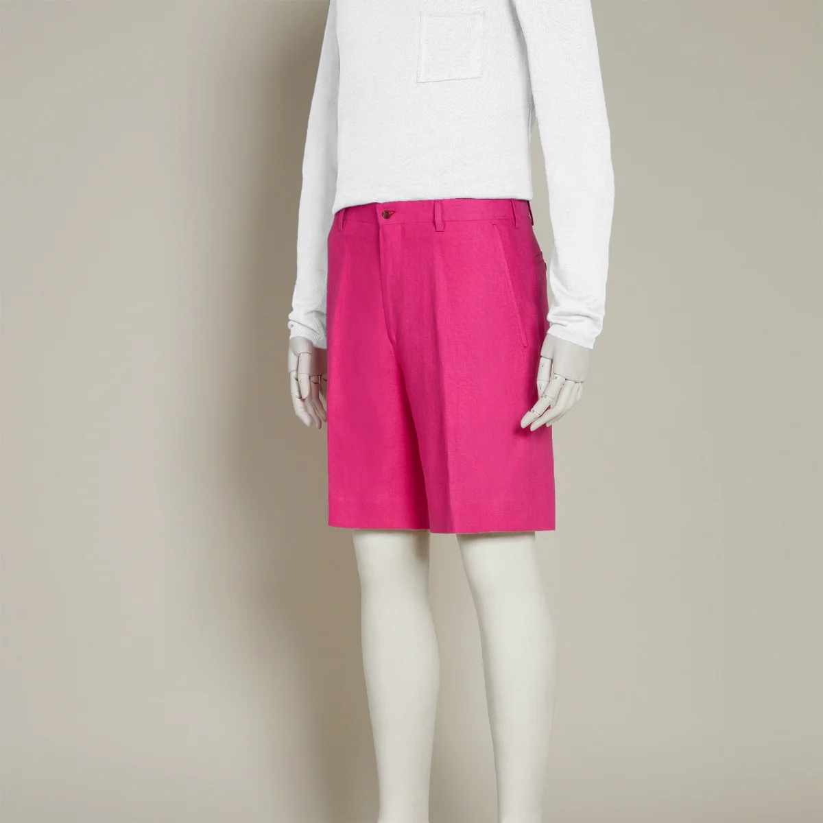 Tailored Linen Beach Shorts In Fuchsia - Image 3