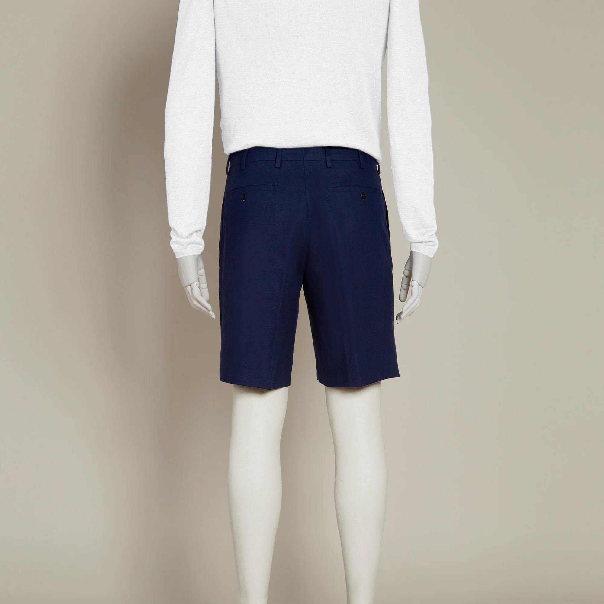 Tailored Linen Beach Shorts in Navy - Image 3