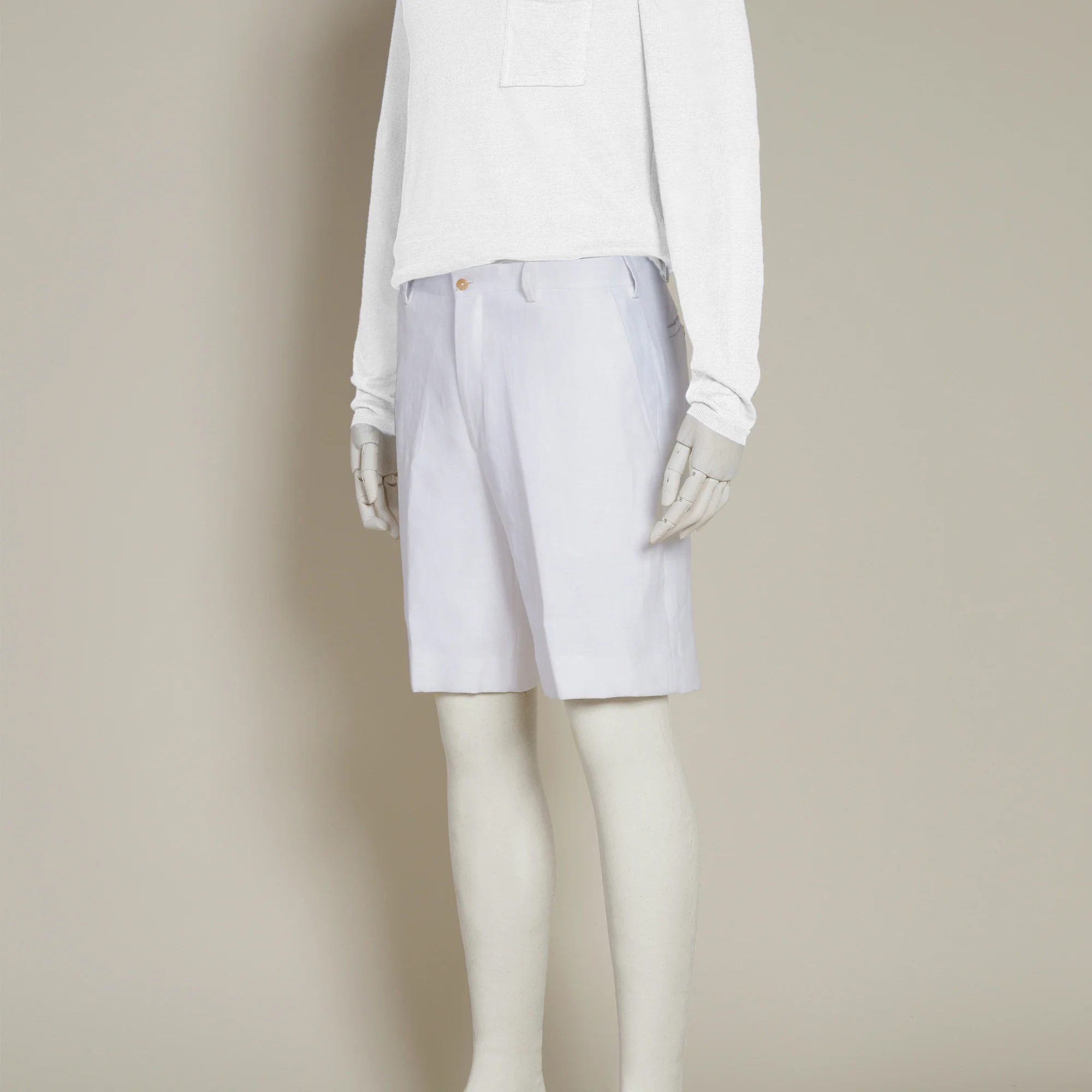 Tailored Linen Beach Shorts in White - Image 2