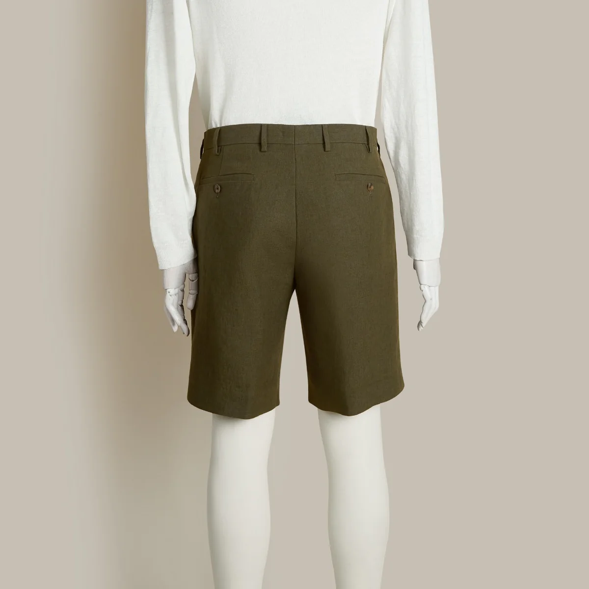 Tailored Linen Beach Shorts In Khaki - Image 2