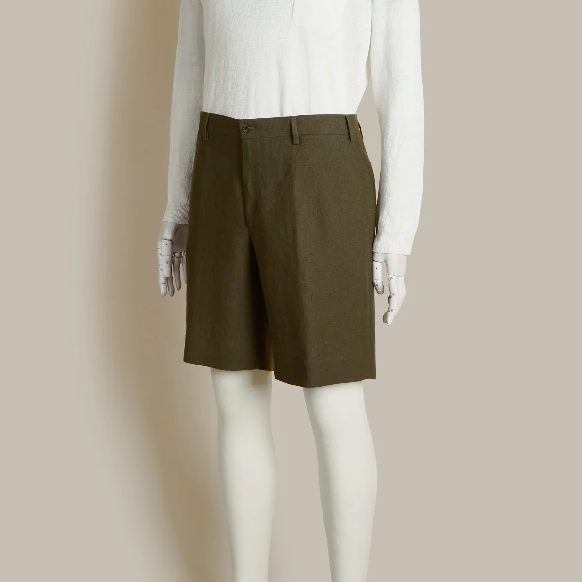 Tailored Linen Beach Shorts In Khaki - Image 3