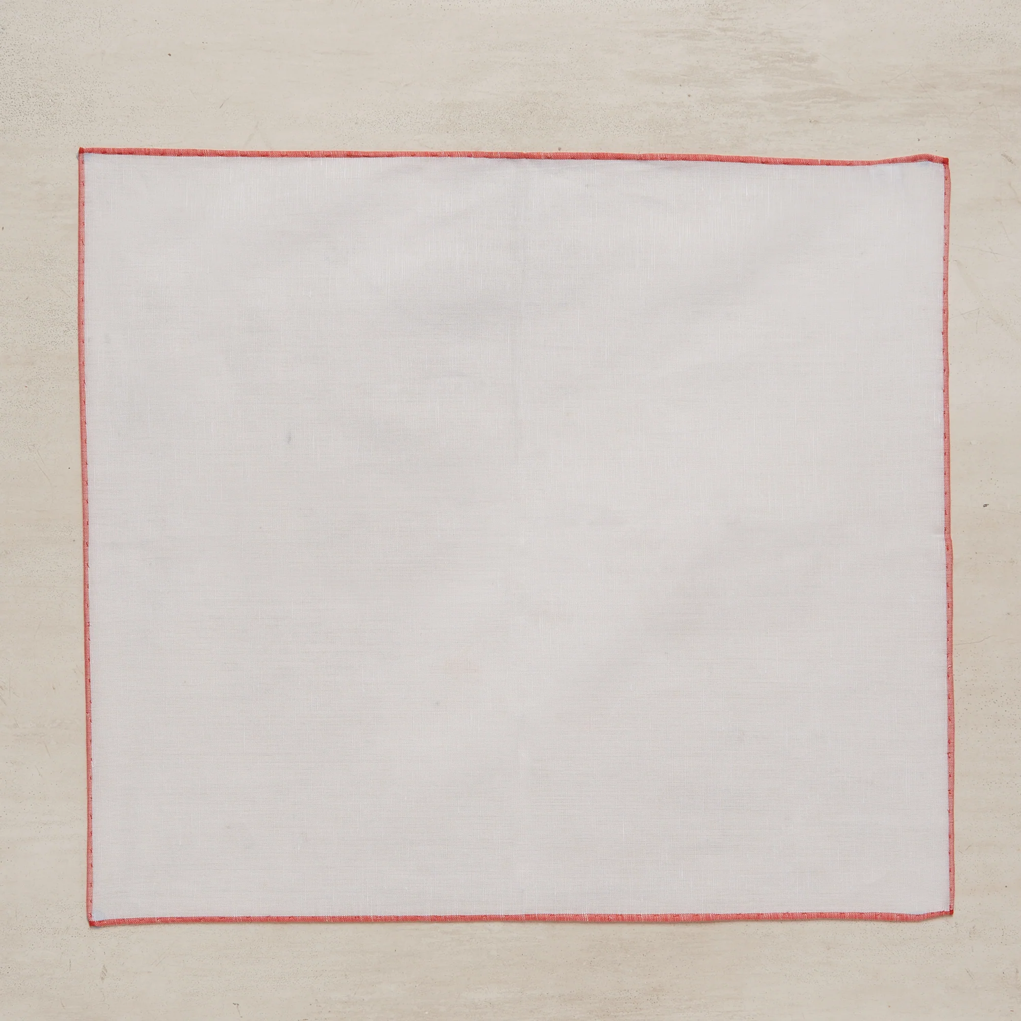 Linen And Cotton Pocket Square With Light Red Edge