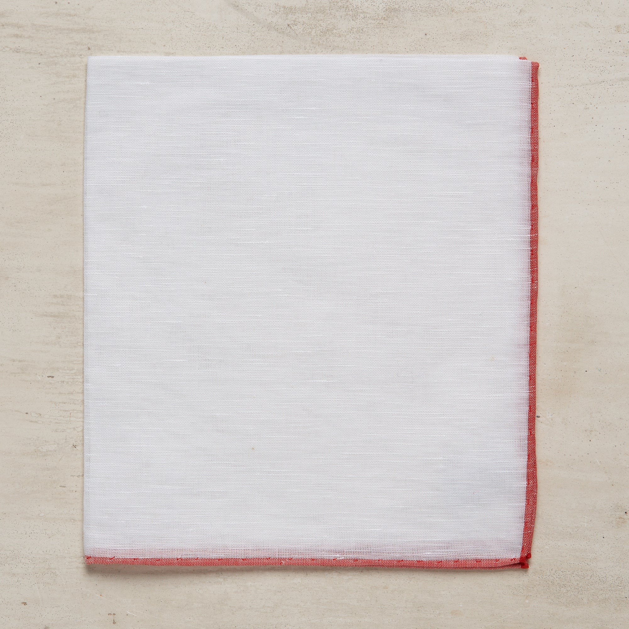 Linen And Cotton Pocket Square With Light Red Edge - Image 2