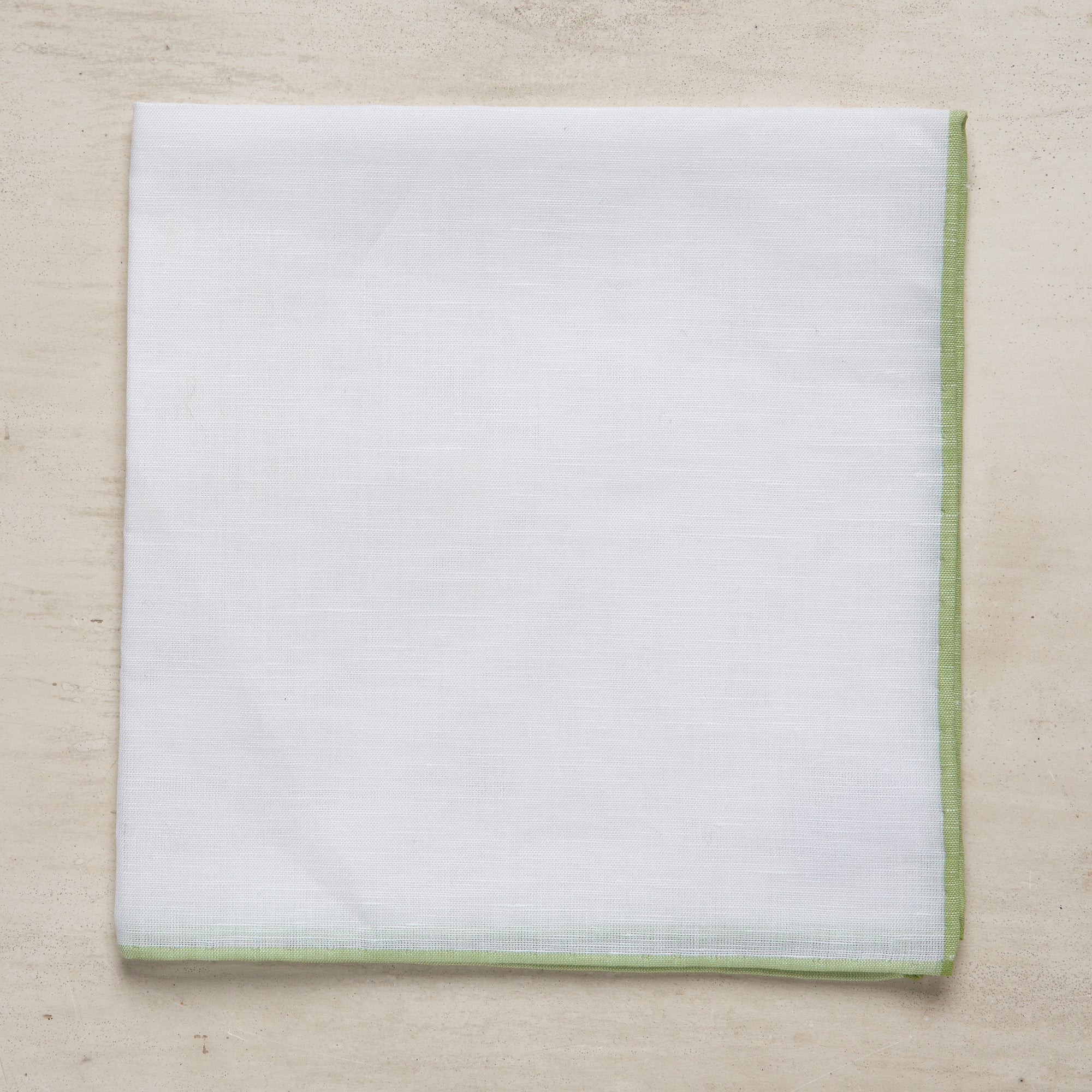 Linen And Cotton Pocket Square With Light Green Edge - Image 2